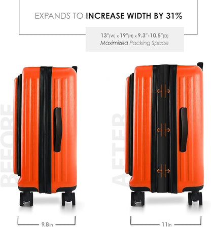 20 Inch Carry On Luggage 22x14x9 Airline Approved, Carry On Suitcase with Wheels, Hard-shell Carry-on Luggage, Durable Luggage Carry-On, Orange Small Suitcase with Cosmetic Bag