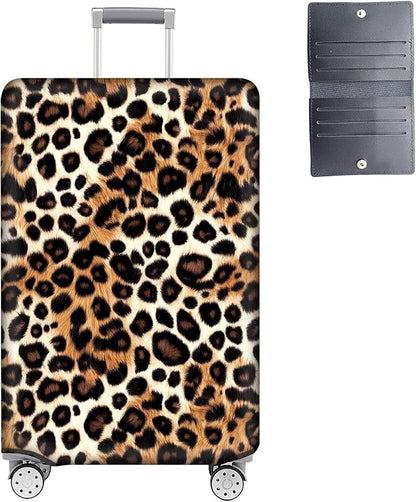 Luggage Cover Protector for 26-28 Inch Suitcases, TSA Approved Elastic Travel Suitcase Covers, Anti-Scratch Washable Luggage Sleeve for Carry On & Checked Bags, Leopard Print