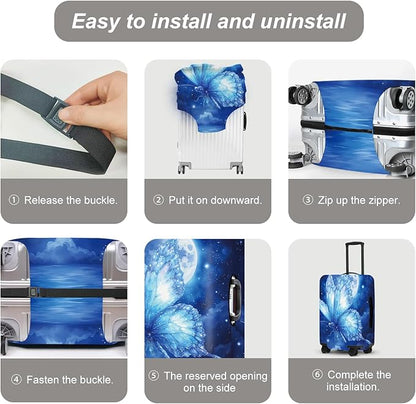 Mystical Moonlight Butterfly Suitcase Cover, Luggage Protector Elastic Fit 18-32 Inch Bags, Unique Gifts for Fantasy Fans