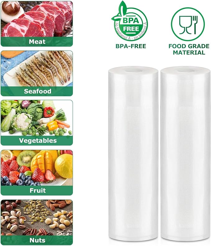 FRESKO Vacuum Sealer Bags Rolls 2 Packs 11" x 20', Commercial Grade Seal a Meal Bags for Storage Food and Sous Vide, BPA Free, Heavy Duty Customized Size Freezer Bags for Vacuum Sealer