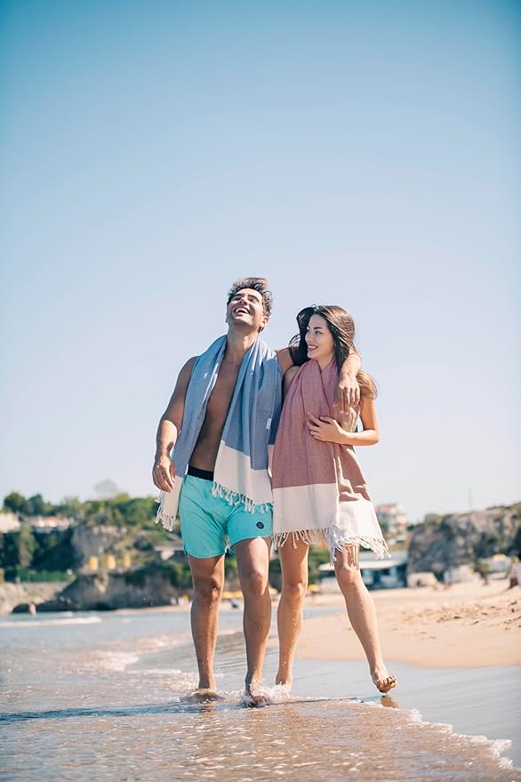 Bazaar Anatolia Turkish Beach Towel 100% Cotton Bath Towels 71x39 Quick Dry Sand Free Lightweight Large Oversized Herringbone Dark Blue