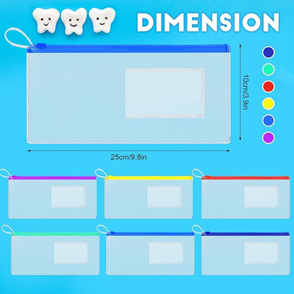 Timgle 200 Pcs Dental Zipper Pouches Zipper Lock Carrying Case with Business Card Holder Clear Toothbrush Pouch for Dental Hygiene Products Office Prizes, Color Random (10 x 4 Inch)