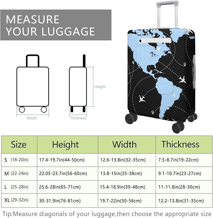 World Plates Travel Luggage Cover, Travel-Themed Suitcase Protector Stretchable, Washable Travel Suitcase Cover (M for 22-24 Inch Luggage)