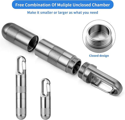 TISUR Small Titanium Pill Case, Keychain Pill Holder Travel Pill Box Container,Portable Pill Organizer Waterproof Metal Case Bottle (Gray Titanium Medium - 2.16 inch)