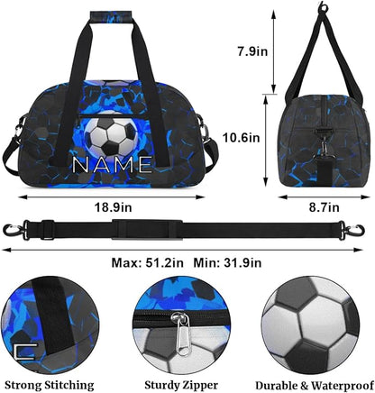 Personalized Kids Duffel Bag for Girls Boys Traveling Soccer Wall Theme Small Sport Gym Bag Custom Overnight Weekender Tote Bag Carry on Teen Dance Bag for Gymnastic Ballet