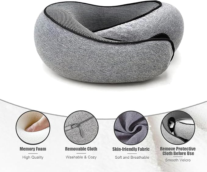 RURING Travel Pillows for Airplanes, Travel Neck Pillow Travel Pillow, Neck Pillow Airplane Memory Foam 360 Degree Support Stowable Pillows for Airplanes Offices and Cars 2PCS (Black)