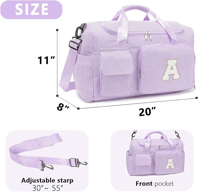 Kids Travel Duffle Bag Dance Bag Gifts for Girls Initial Gym Bag with Shoes Compartment for Women Lightweight Weekender Bags Purple-A