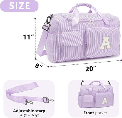 Kids Travel Duffle Bag Dance Bag Gifts for Girls Initial Gym Bag with Shoes Compartment for Women Lightweight Weekender Bags Purple-A