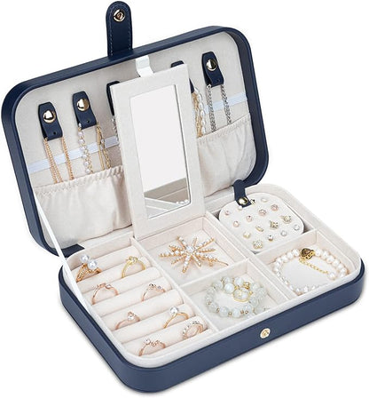 Travel Jewelry Case, Jewelry Box Small PU Leather Portable, Jewelry Travel Case for Rings Earrings Necklaces Bracelets Watch, Navy B