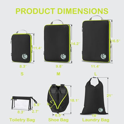 Cipway Compression Packing Cubes, Lightweight Travel Luggage Organizers with Shoe, Toiletry & Laundry Bags, Travel Essentials for Carry-on Suitcase (8 Piece, Black)