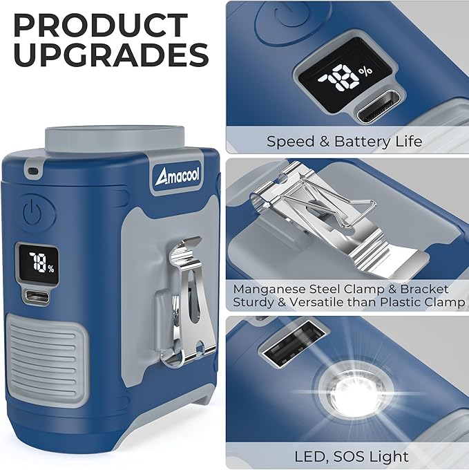 AMACOOL Portable Waist Fan Clip On, MAX 40H Work Time, 10000mAh Rechargeable Wearable Shirt Fan with Light, 16000RPM Powerful 5 Speed Belt Fans Personal Cooling Fans for Outdoor Jobsite Travel