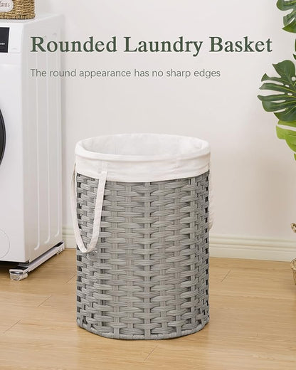 Laundry Hamper Laundry Basket Round 19.0 Gal (72 L) Handwoven Rattan Laundry Basket, Large Wicker Laundry Hamper with Removable Laundry Bag Handles 2 Mesh Bags for Bathroom Living Room Gray