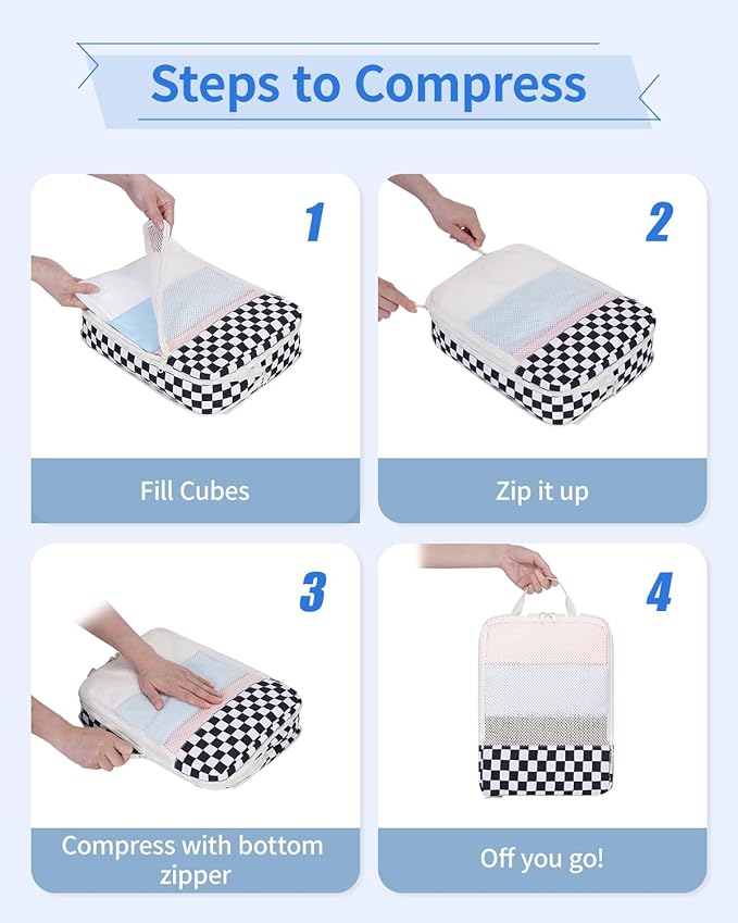 Narwey 6 Set Compression Packing Cubes for Travel Kids Women Carry on, Packing Organizers Bag for Backpack Luggage Suitcase Duffle Bags