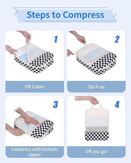 Narwey 6 Set Compression Packing Cubes for Travel Kids Women Carry on, Packing Organizers Bag for Backpack Luggage Suitcase Duffle Bags