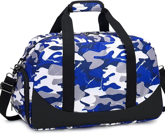 DSIUE Boys Duffle Bag Sports Gym Bag Overnight Weekender Travel Duffel Bag With Shoe Compartment (Camo Blue)