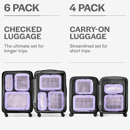 Aerotrunk Compression Packing Cubes for Travel - Luggage Organizer Bags - Double Zipper Packing Cubes for Suitcases (6-Pack, Purple)