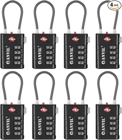 ANVIL 4 Digit Luggage Locks, TSA Locks for Luggage, Advanced TSA008 core, Alert Indicator for Your Travel Lock, Suitcase Lock. (8, Black)