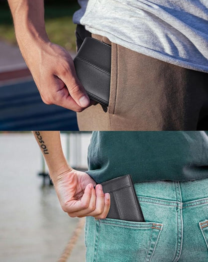 Swallowmall Leather Wallet for Mens Genuine Leather RFID Blocking Bifold Wallets with 1 ID Window 15 Card Slots