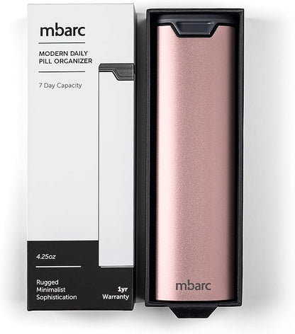 7 Day Weekly Pill Organizer by mbarc - Premium Stylish Aluminum and Wood Large Capacity Pill Box for Supplements, Pills, Vitamins and Medicine.