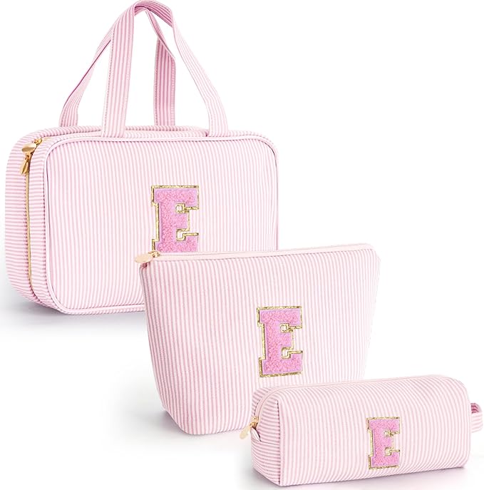 Personalized Toiletry Bag Makeup Bag for Women - Monogram Cosmetic Bag Travel Bag Brush Holder Birthday Gifts for Her Wedding Bridesmaid Friend Sister Teacher Wife Grandma - Pink E