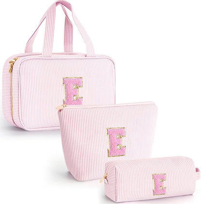 Personalized Toiletry Bag Makeup Bag for Women - Monogram Cosmetic Bag Travel Bag Brush Holder Birthday Gifts for Her Wedding Bridesmaid Friend Sister Teacher Wife Grandma - Pink E