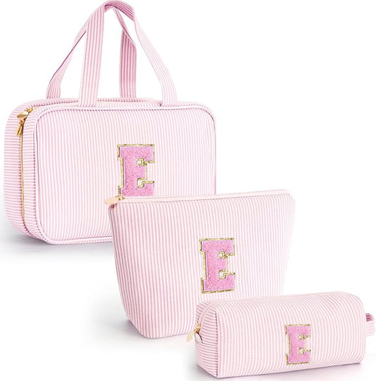 Personalized Toiletry Bag Makeup Bag for Women - Monogram Cosmetic Bag Travel Bag Brush Holder Birthday Gifts for Her Wedding Bridesmaid Friend Sister Teacher Wife Grandma - Pink E