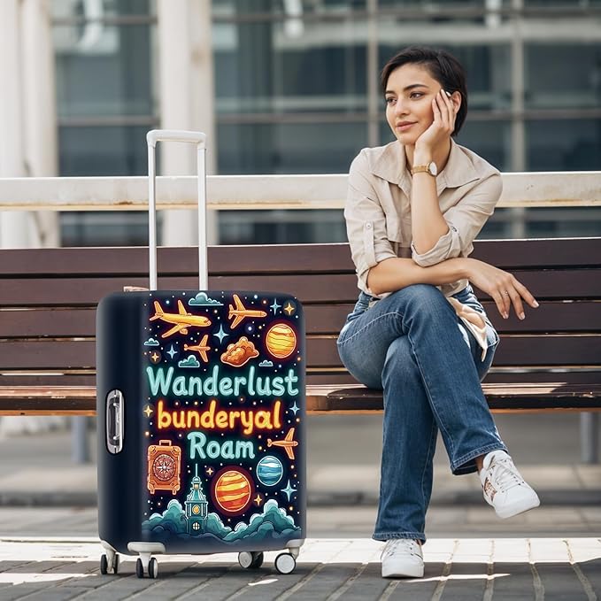 World Map Luggage Cover – Stylish and Durable Travel Suitcase Protector for Wanderlust Enthusiasts and Globe-Trotters, Fits 32"-34" Suitcase,XL