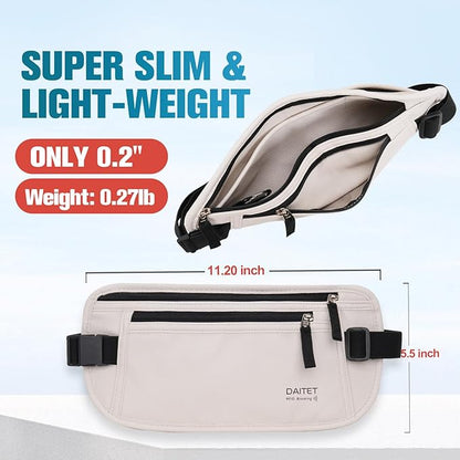 PU Leather Money Belt - Passport Holder Secure Hidden Travel Wallet with RFID Blocking, Undercover Fanny Pack(White)