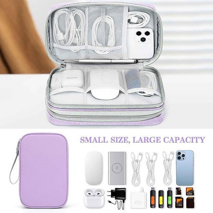 FYY Electronic Organizer, Large Travel Cable Organizer Bag Pouch Electronic Accessories Carry Case Portable Waterproof Double Layers All-in-One Storage Bag for Cable, Cord, Charger, Light Purple