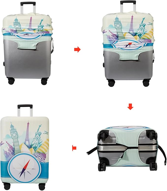 WUJIAONIAO Travel Luggage Cover Baggage Suitcase Cover Protector Skins 18-32 Inch (compass, L (for 25-28 inch luggage))