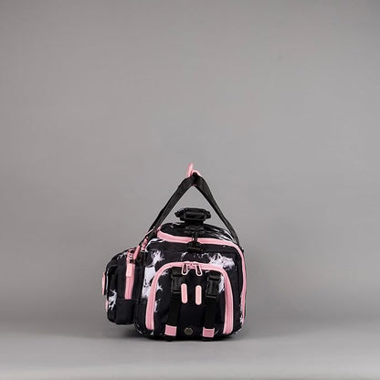 WOLFpak 20L Mini Duffle Bag for Gym & Travel | Waterproof Carry-On Weekender Bag with Shoe Compartment, Hard Bottom, and Tactical Molle System (Black Lightning Knockout Pink)