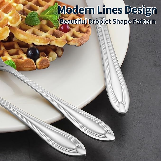 Silverware Set for 8, 40-Piece Flatware Set Include Spoons And Forks Set, Stainless Steel Cutlery Set with Line Pattern, Mirror Polished, Dishwasher Safe.