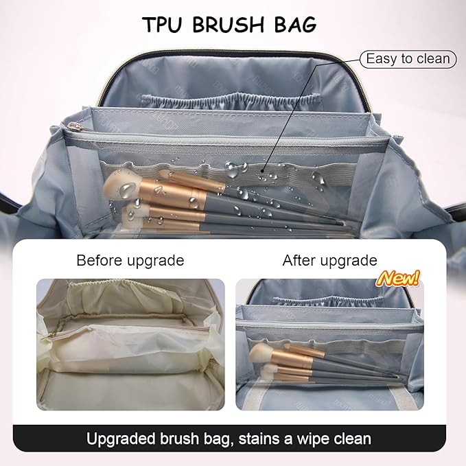 BOYATU Travel Makeup Bag for Women: Large Capacity Make up Bag with Compartments - Vegan Leather Cosmetic Bag set of 3 - Waterproof Toiletry Bag with Handle & Divider(E-2-Black)