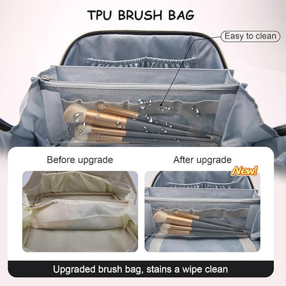 BOYATU Travel Makeup Bag for Women: Large Capacity Make up Bag with Compartments - Vegan Leather Cosmetic Bag set of 3 - Waterproof Toiletry Bag with Handle & Divider(E-2-Black)