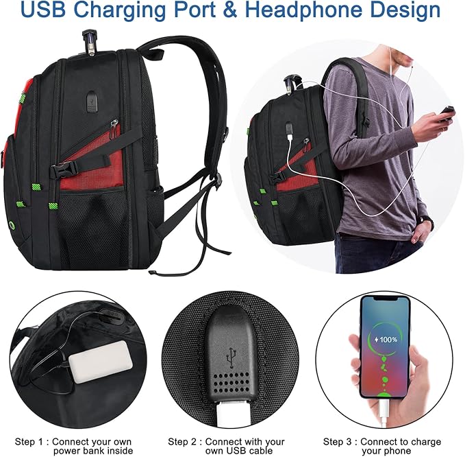 Z-MGKISS 52L Extra Large Laptop Backpack, Travel Computer Bag with USB Port, TSA-Approved Business Rucksack for Men Women, Heavy Duty Backpack Fits 17.3 Inch Laptop & Notebook, Red