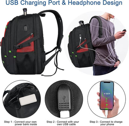 Z-MGKISS 52L Extra Large Laptop Backpack, Travel Computer Bag with USB Port, TSA-Approved Business Rucksack for Men Women, Heavy Duty Backpack Fits 17.3 Inch Laptop & Notebook, Red