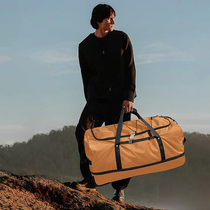 Vomgomfom Wheeled Collapsible Duffel Bag,110L-140L Expandable Checked Luggage, No-Telescopic-Handle with Anti-Burst Zipper & Reinforced Frame,Brown