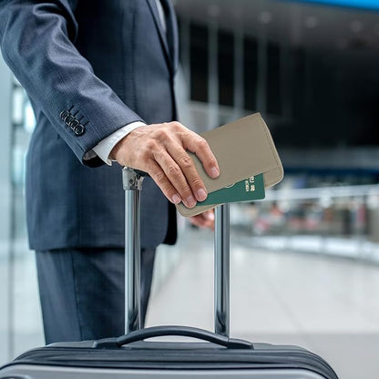 WASON Leather Zipper Travel Passport Wallet Holder RFID Blocking Cover, Passport case Pocket Slot for Card, Cash, ID, Boarding Pass and Ticket for Men, Women and Family Trips (Green)