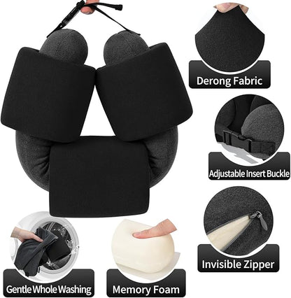 3-Ring Memory Foam Travel Neck Pillow It has obtained a Patent. The Three Rings can be movably Adjusted to Provide Flexible Support for The Neck, Head, and Other Areas.Black