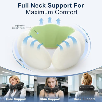 Travel Neck Pillow for Airplane, Super Soft Neck Support Travel Pillow - Lightweight and Stylish Convertible Style - Ergonomic Design for Long Flights, Car, Train & Office Use (Black)