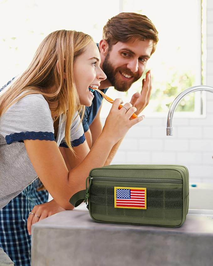 TACTICISM Toiletry Bag for Men - Dry Wet Separate Travel Toiletry Bag, Tactical Molle Dopp Kit for Men with Large Capacity, Water-Resistant Shaving Bag for Adult Women for Travel, Green