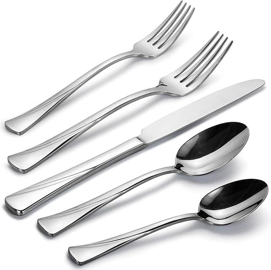 Alata Alice 40-Piece Silverware Set Stainless Steel Flatware Set,Service for 8,Mirror Polished Cutlery Set,Dishwasher Safe