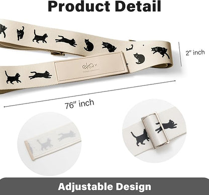 Luggage Straps for Suitcases, Adjustable Luggage Elastic Belt, Travel Essentials for Airport, Station, Vibrant Designs, Black Cat