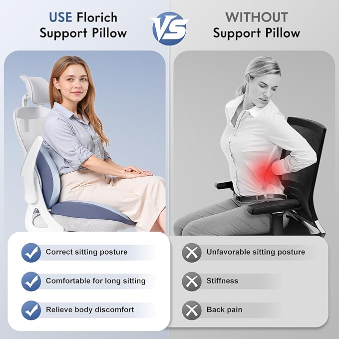 FLORICH Seat Cushion and Lumbar Support Pillow for Office Chair Car, Ergonomic Memory Foam Back Support for Office Gaming Chair Driving Seat Wheelchair, Relieves Neck, Back & Sciatica Pain – Blue