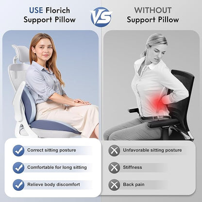 FLORICH Seat Cushion and Lumbar Support Pillow for Office Chair Car, Ergonomic Memory Foam Back Support for Office Gaming Chair Driving Seat Wheelchair, Relieves Neck, Back & Sciatica Pain – Blue