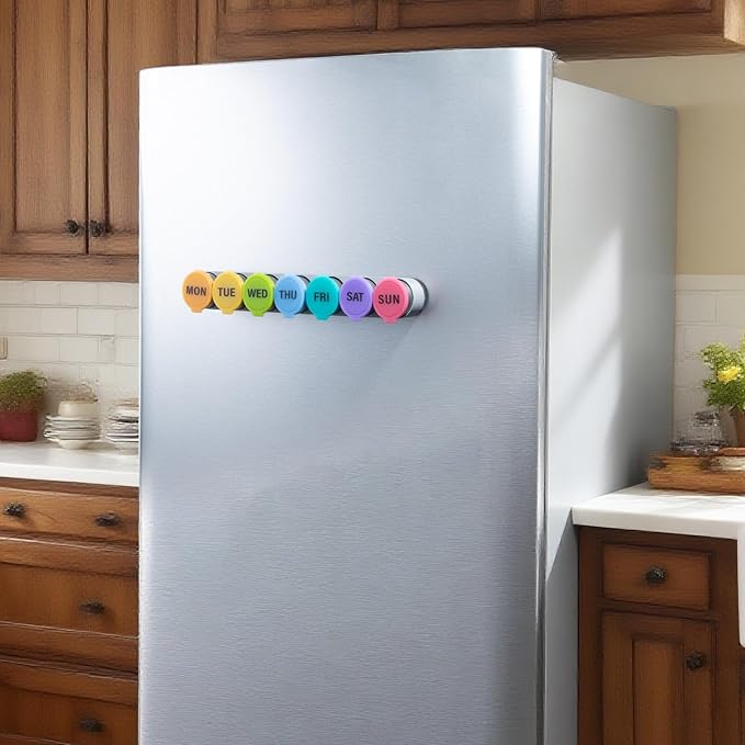 Weekly Stainless Steel Pill Organizer 7 Day, Magnetic Refrigerator Mountable Pill Box Case with Silicone-Sealed Lid for Travel, Waterproof Medicine Container, Portable Daliy Pill Holder