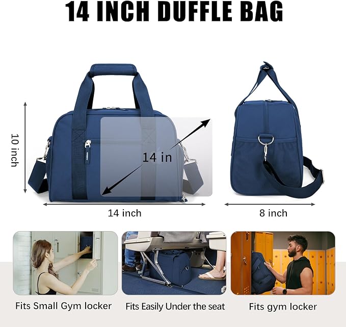 SeaRock 14 inch Small Gym Bag for Women & Men - Mini Duffle Bag for Travel, Sports, Workout, Weekender & Overnight with Shoe Compartment Navy Blue