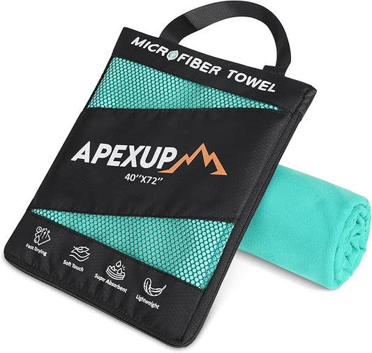 APEXUP Microfiber Travel Towel, Ultra Absorbent Quick Dry Towels, Lightweight Gym Sports Camping Towel for Workout, Yoga, Beach, Shower, Swimming (72"×40", Mint Color)