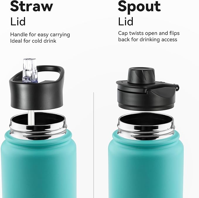 24oz Insulated Water Bottle with Straw Lid, Stainless Steel Metal Water Bottle with Straw & Wide Mouth Lid, Double Wall Vacuum Water Bottle for Hiking Camping, Bubble Gum 8 Pack