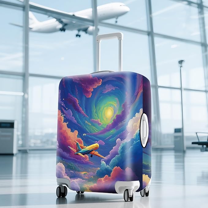 ANNA QUEEN Rainbow plane Luggage Cover Washable Suitcase Protector Suitcase Cover Anti-Scratch,Stretchable Fit for 18-32Inch Luggage,Travel Bag Cover XL(fits 29-32Inch suitcase)